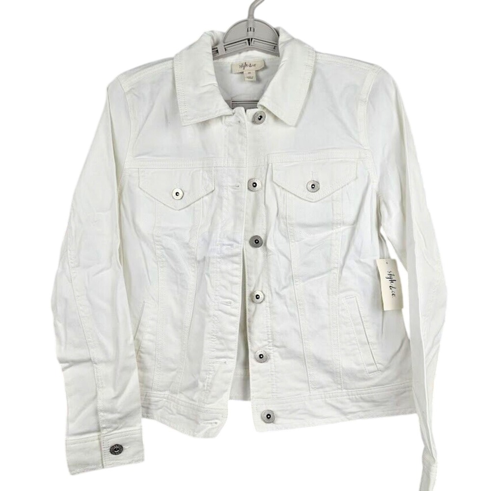 Style & Co Classic Denim Jacket Bright White Women's Size XS